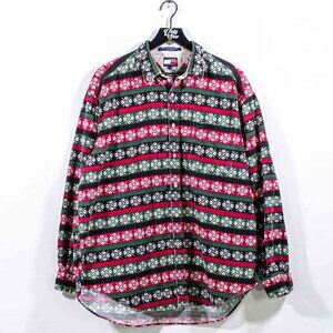 Tommy Hilfiger Snowflake Striped Button Down Shirt Large VTG 90s Distressed